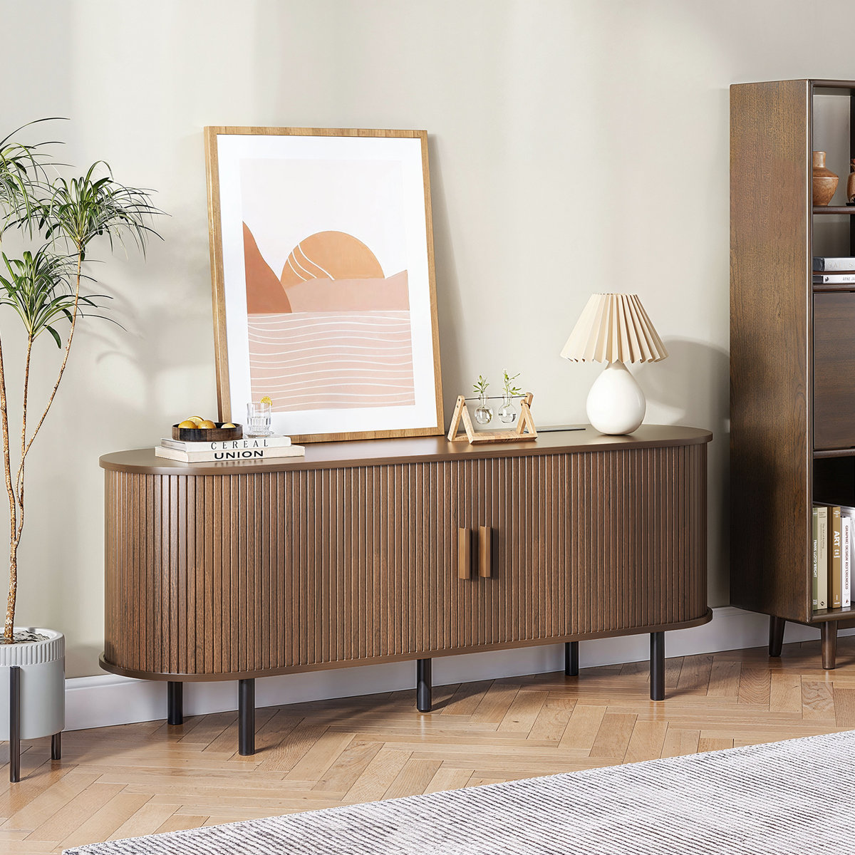 Jalonda Modern Wood TV Stand with Storage and Shelves to Fit TVs